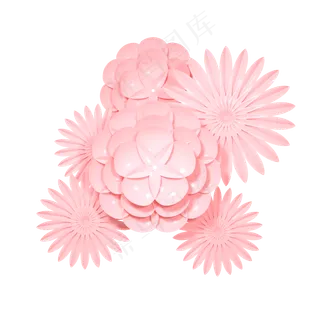 C4D粉色立体剪纸花朵粉色花,免抠元素