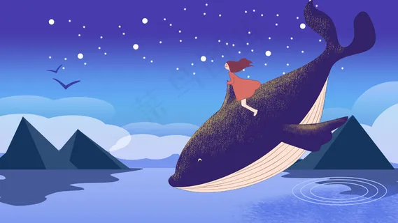 夏季女孩与鲸鱼跳跃大海之中 夏季女孩与鲸鱼跳跃大海之中