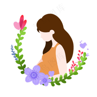 母亲节孕妇花环元素