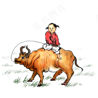 节气清明国画水墨牧童黄牛PNG,免抠元素