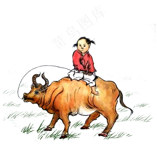 节气清明国画水墨牧童黄牛PNG,免抠元素