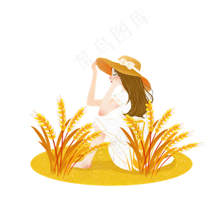 芒种麦子女孩png素材