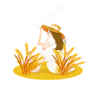 芒种麦子女孩png素材