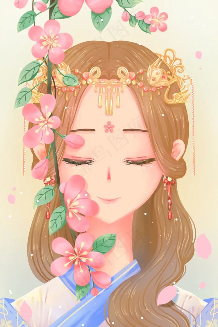 粉色唯美卡通春季花卉古风春分花朝节配图(3545X5315(DPI:300))psd模版下载