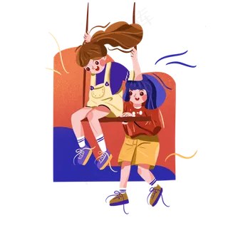 儿童节荡秋千的两个女孩png免