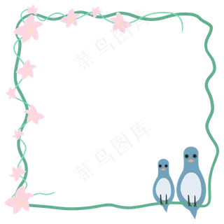 春夏色卡通正方形花鸟边框,免抠元素