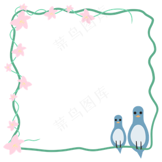 春夏色卡通正方形花鸟边框,免抠元素