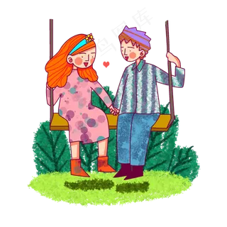 卡通风格情侣踏青出游
