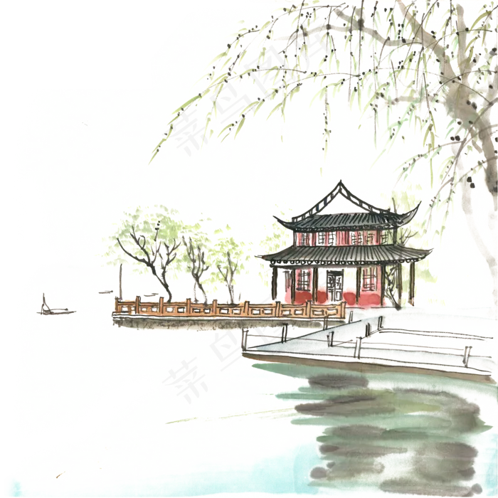 江南春天水墨画PNG免抠素材(4724X4724(DPI:300))psd模版下载