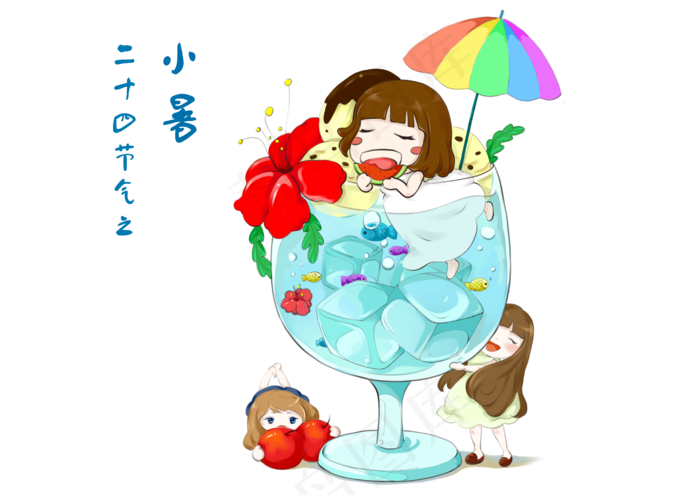 小暑炎热夏季玻璃杯沙滩冰淇淋素(4093X2894(DPI:350))psd模版下载