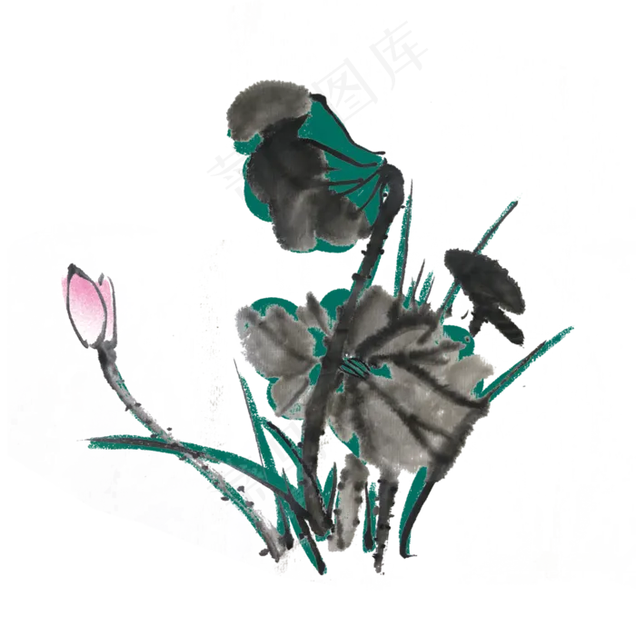 夏季荷花水墨手绘(4000X4000(DPI:300))psd模版下载