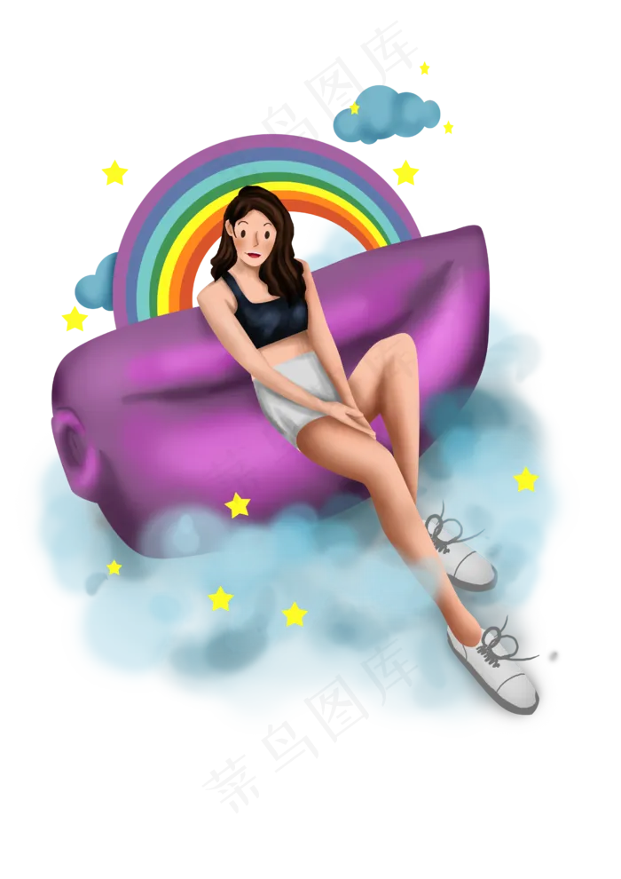 云彩上的女孩和彩虹(2480X3508(DPI:300))psd模版下载