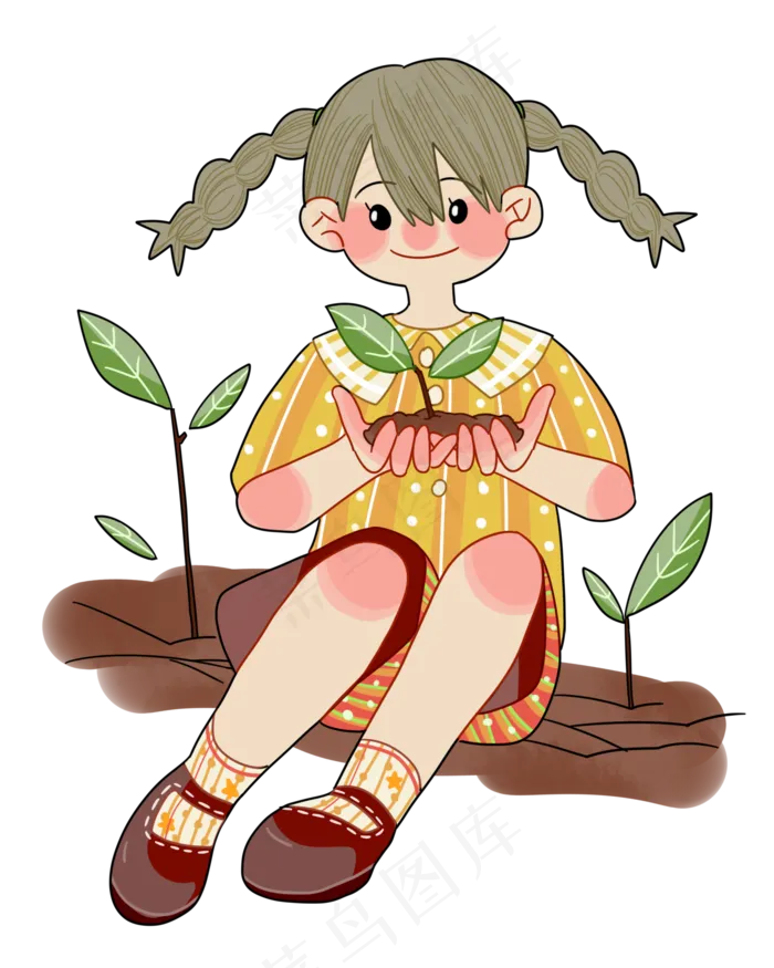 植树节拿树苗的小女孩