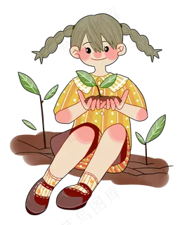 植树节拿树苗的小女孩