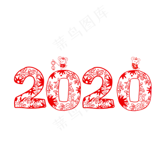 红色剪纸风2020,免抠元素