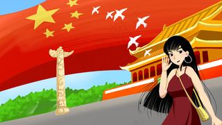 红色系卡通手绘风10.1国庆节配图