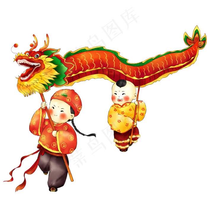 元宵节舞龙灯中国风PSD卡通手绘,免抠元素