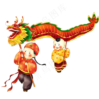 元宵节舞龙灯中国风PSD卡通手绘,免抠元素