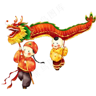 元宵节舞龙灯中国风PSD卡通手绘,免抠元素