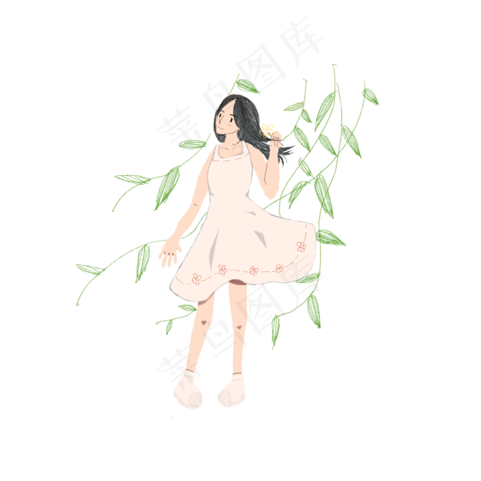 清明节女生出游装饰素材(2000X2000(DPI:350))psd模版下载
