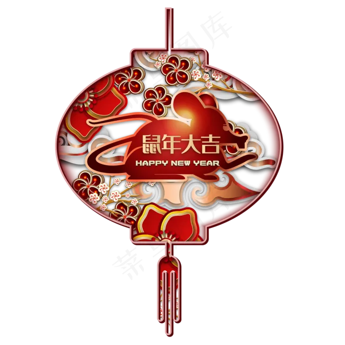 鼠年大吉剪纸灯笼装饰,免抠元素(2000*2000px 300 dpi )ai矢量模版下载