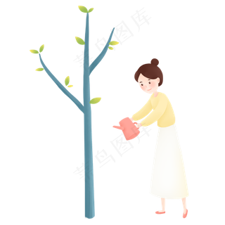 植树节种树女孩环保主题卡通漫画