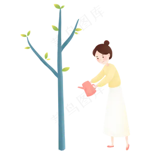 植树节种树女孩环保主题卡通漫画