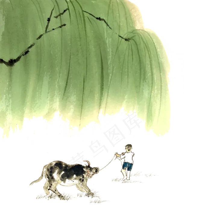 二十四节气清明春天绿柳牧童PNG农,免抠元素(3000X3000(DPI:300))psd模版下载