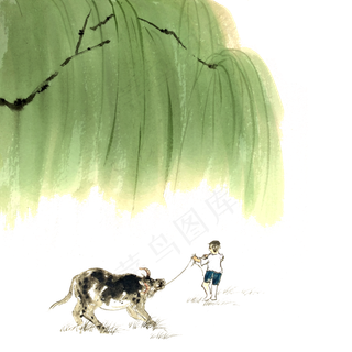 二十四节气清明春天绿柳牧童PNG农,免抠元素