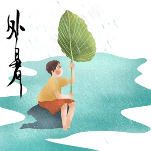 节气处暑拿荷叶的男孩