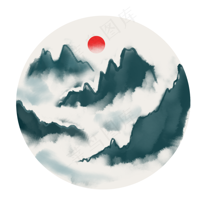 中国风水墨风格古风古典山水矢量