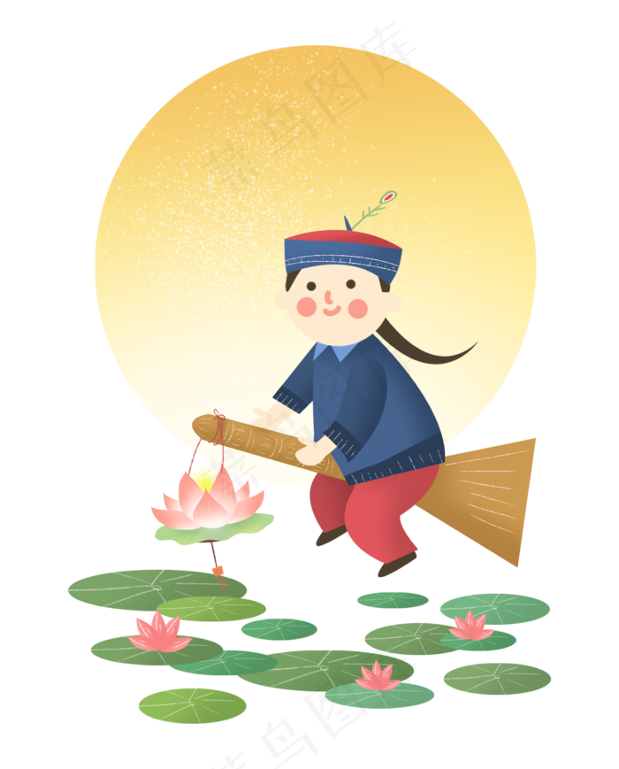 中元节僵尸百鬼节荷叶月亮荷花灯