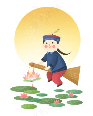 中元节僵尸百鬼节荷叶月亮荷花灯