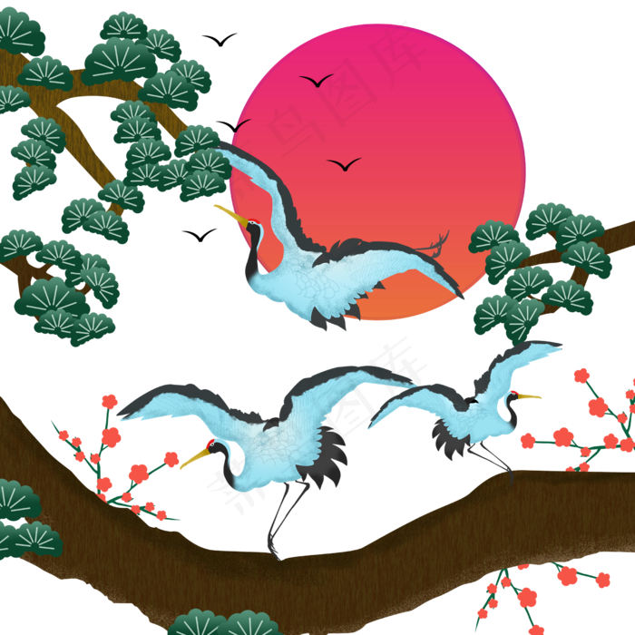 中国风仙鹤夜色古风丹顶(2500X2500(DPI:300))psd模版下载