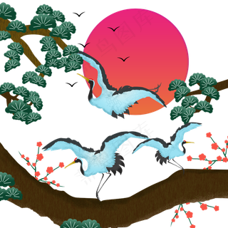 中国风仙鹤夜色古风丹顶