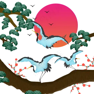 中国风仙鹤夜色古风丹顶