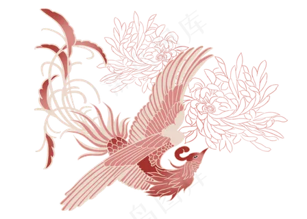 水红凤凰中国古典神兽,免抠元素