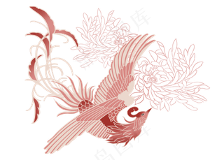 水红凤凰中国古典神兽,免抠元素