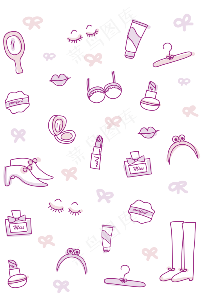 女生用品线条印花装饰图,免抠元素(3514X5315(DPI:300))psd模版下载