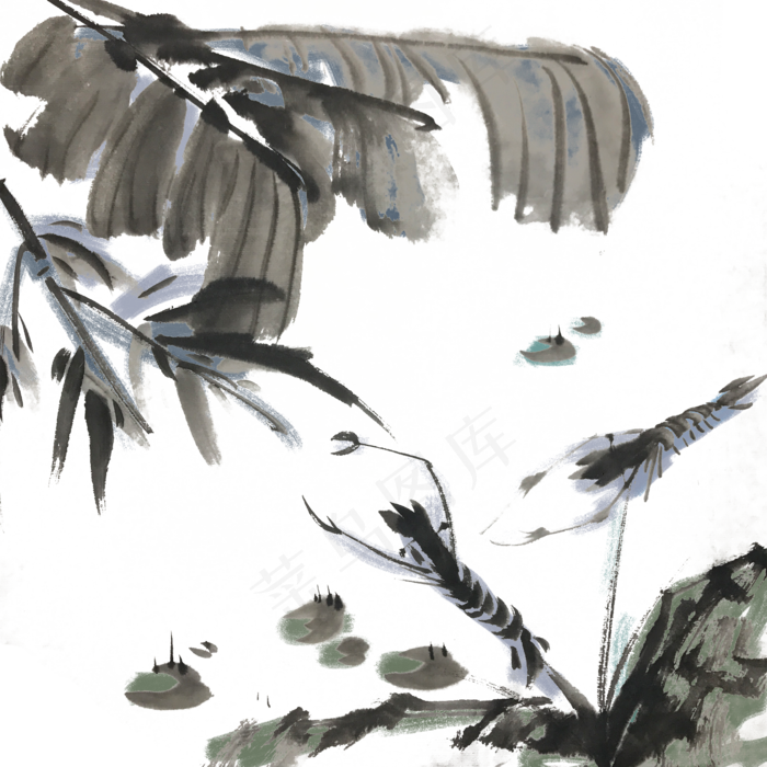 水墨虾中国风手绘(2000X2000(DPI:300))psd模版下载