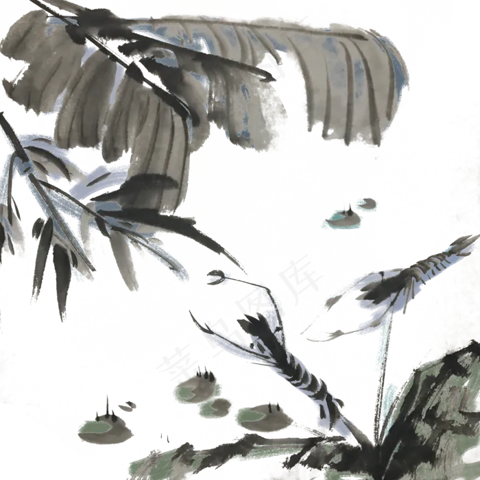 水墨虾中国风手绘(2000X2000(DPI:300))psd模版下载