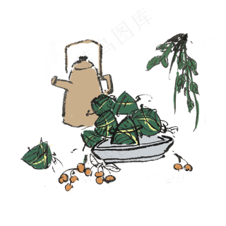 端午节吃粽子习俗手绘