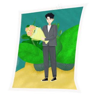 手捧花束的男孩毕业照