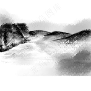 水墨山水黑白透明免扣底图