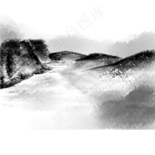 水墨山水黑白透明免扣底图