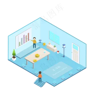 2.5D商务办公元素会议室柱状图,免抠元素