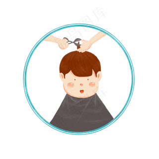 龙抬头男孩理发手绘,免抠元素
