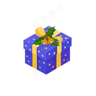 25D立体圣诞节精致蓝色星星礼物盒,免抠元素