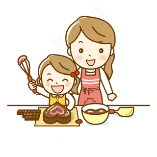 母亲节彩色手绘卡通母女