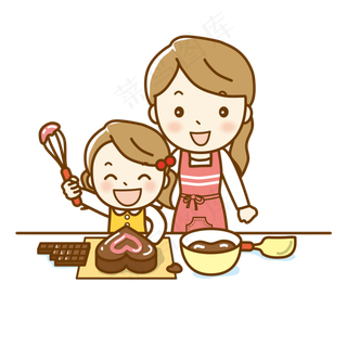 母亲节彩色手绘卡通母女